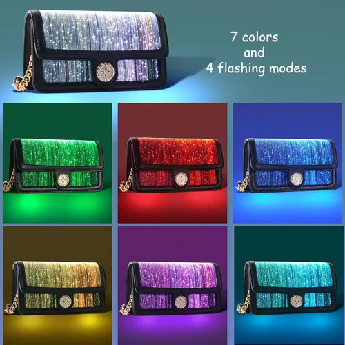 Vista 2 de Bolsas LED iluminadas 7 colores Festival noche embrague luminoso Crossbody bolso resplandor bolsos cuero hombro
