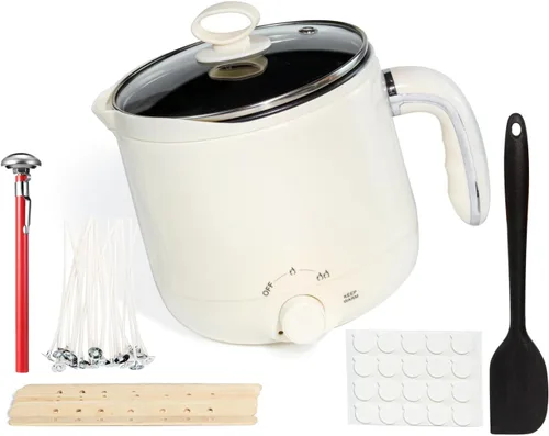 Vista 8 de Aroparc Olla para hacer velas, 1200ml / 40 oz, olla de cera de doble caldera de 2 libras, jarra de vertido para hacer velas con cuchara, dispositivo