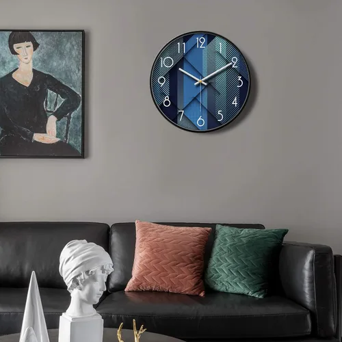 Vista 2 de Relojes de pared modernos que funcionan con pilas azules, reloj de pared analógico silencioso de gran pantalla, minimalista, redondo, tranquilo