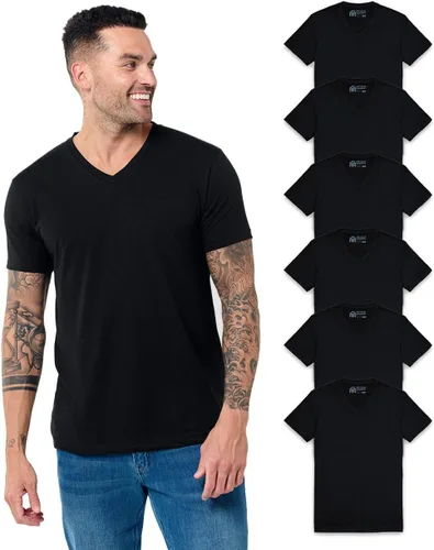 Vista 26 de Camiseta de manga corta con cuello en V para hombre, de algodón suave Sin marca - Blanco
