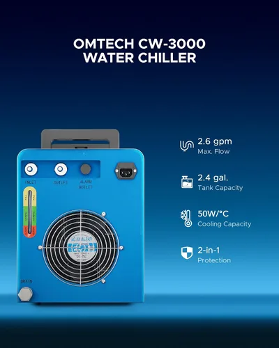 Vista 2 de OMTECH Enfriador de agua industrial 9L 2.6gpm CW-3000 enfriador de agua para 40W K40 CO2 grabado láser y máquinas de corte, sistema de refrigeración