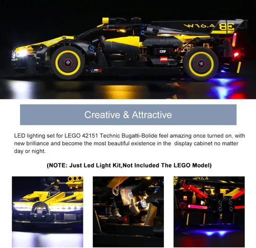 Vista 4 de Luz BrickBling compatible con LEGO Technic Bugatti Bolide 42151 Kit de iluminación creativa (ladrillos no incluidos)