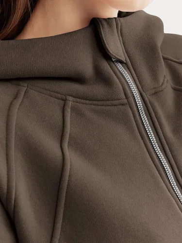 Vista 5 de WYNNQUE Sudaderas cortas con capucha y cremallera para mujer, sudadera con cremallera completa, suéter de invierno con bolsillo