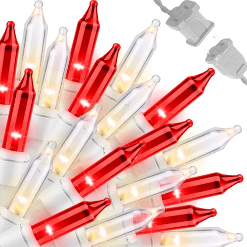 Vista 17 de LAMPHOME Guirnalda de luces LED de estrella roja, blanca y azul, 20 luces LED de hadas con cable transparente, 3 AA impermeables, 8 modos, luces