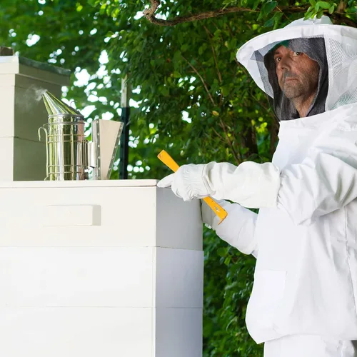 Vista 3 de VIVO - Traje profesional de apicultura blanco mediano. Chaqueta, bata con velo BEE-V105M