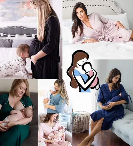 Vista 6 de SWOMOG Conjunto de bata de maternidad para mujer, bata de parto y parto, camisón de lactancia materna, conjunto de bata posparto para hospital
