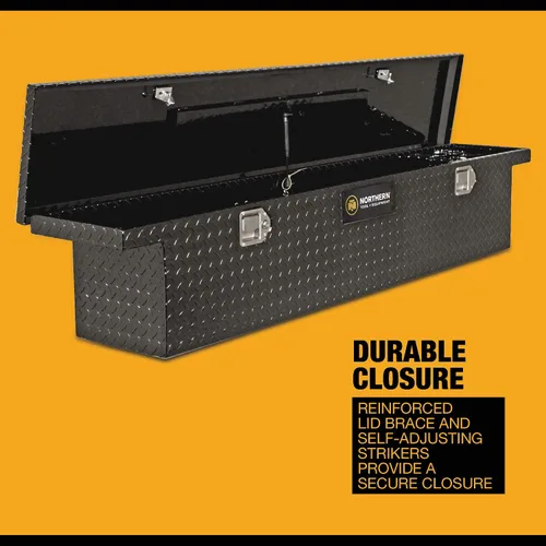 Vista 4 de Caja de herramientas para camioneta Northern Tool de perfil bajo, cruzada, con tapa única - Aluminio, negro brillante, cierres de paleta, 69