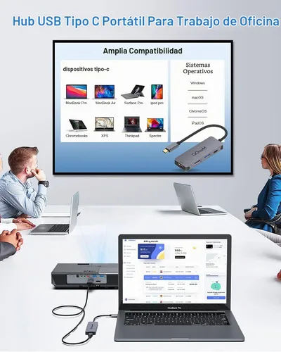 Vista 6 de QGeeM USB C Hub 4 en 1 adaptador AV digital multipuerto 4K HDMI, entrega de energía de 100 W, 2 puertos de datos USB-A, dongle USB C compatible