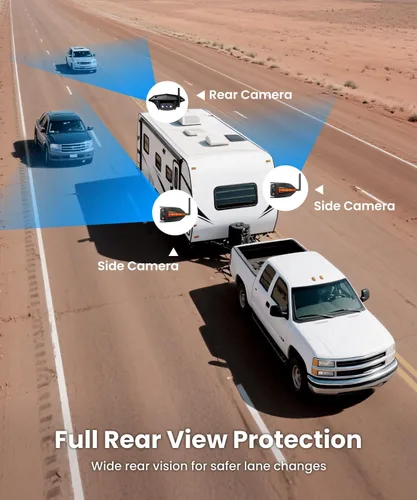 Vista 2 de AUTO-VOX Sistema inalámbrico de cámara de respaldo para caravana: cámaras traseras y laterales con monitor de pantalla dividida HD de 7.2 pulgadas