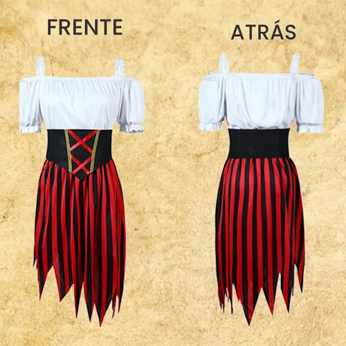 Vista 5 de Wizland Disfraz de pirata para mujer, vestido de pirata de estilo modesto con cinturón y tocado Pirata Clásico para Mujer