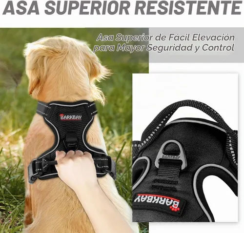 Vista 3 de BARKBAY Arnés sin tirones para perro, clip frontal, resistente, reflectante, mango de fácil control para pasear perros grandes (negro, XS)