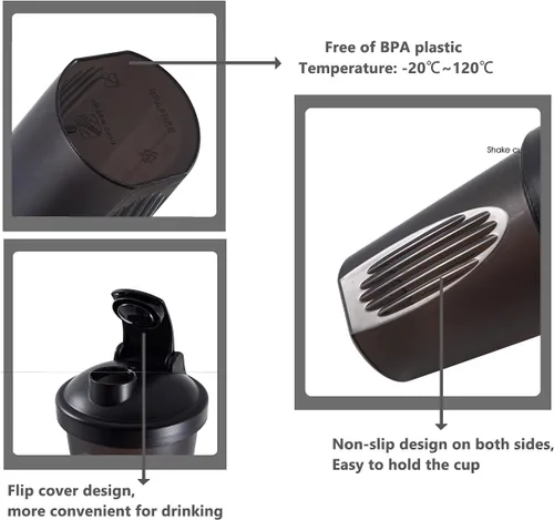 Vista 3 de ANNAKIKI Shaker Bottle - Batidos de proteínas y botella agitadora de 16 onzas/13.5 fl oz con bolas batidoras de alambre, libre de plástico BPA