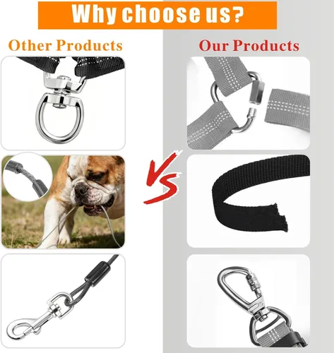 Vista 3 de Idepet Cinturón de seguridad para perro para automóvil, 2 piezas de cinturón de seguridad de perro de acero inoxidable a prueba de mordidas, arnés 3