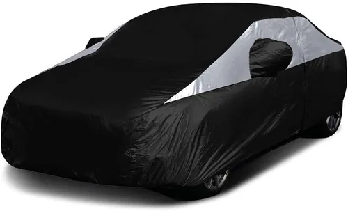 Vista 12 de Cubierta de coche Titan Jet Black Poly 210T para sedanes 186-202". Impermeable, protección UV, resistente a los rasguños, apertura con cremallera