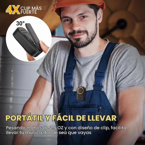 Vista 2 de Altavoz Bluetooth portátil, Bluetooth 5.4 Clip en altavoz inalámbrico con micrófono, función TWS, 12 horas de reproducción, IPX5 impermeable, mini