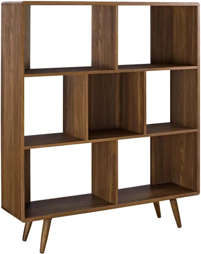 Vista 2 de Modway Transmit Mid-Century Offset Cube - Estantería de madera de 7 niveles en nogal