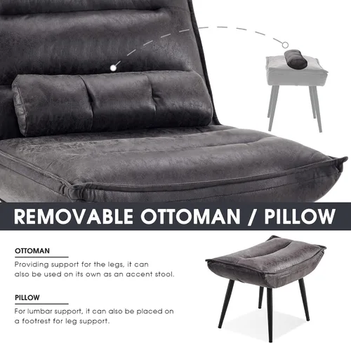 Vista 6 de MCombo Wingback - Silla decorativa con otomana, moderna tela bronceadora tapizada para espacios pequeños, sala de estar 4400 (gris oscuro)