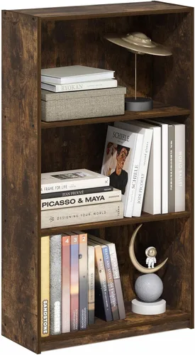 Vista 3 de Furinno Estantería básica para libros, moderna de 3 niveles, estantería con estantes abiertos, 9.3 x 21.8 x 39.5 pulgadas, para sala de estar Roble