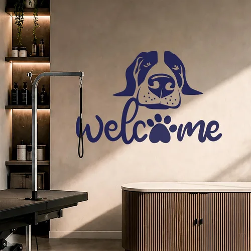 Vista 3 de Calcomanía de vinilo de bienvenida para pared, decoración divertida de perro para tienda de mascotas, mural (k152) negro