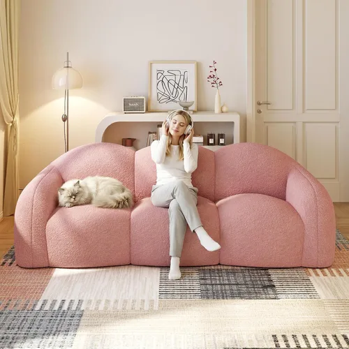 Vista 18 de WJShome Sofá moderno en forma de nube curva de 90 pulgadas para sala de estar, sofá de suelo perezoso, sofá Boucle LoveSeat de 3 plazas, acogedor