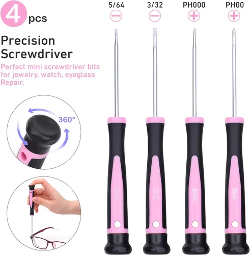 Vista 3 de FASTPRO Juego de destornilladores magnéticos rosados de 12 piezas con destornilladores Phillips ranurados y destornilladores de precisión, kit