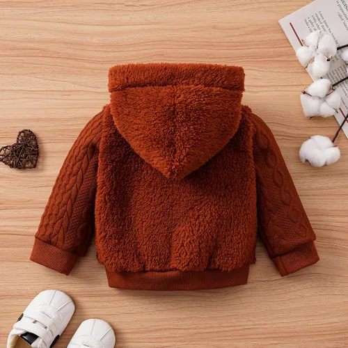 Vista 3 de MIEKISA Chaqueta con cremallera marrón para bebés y niños pequeños con capucha y ropa de abrigo cálida