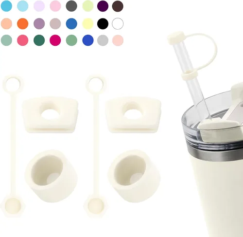 Vista 17 de Juego de tapones antiderrame de silicona compatible con taza Stanley Cup 2.0 de 30oz y 40oz con cubierta para pajita (Juego de 2, Rosa Almendra)