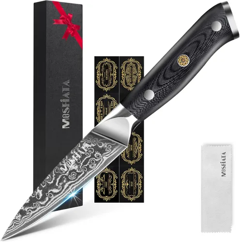Vista 8 de MOSFiATA Juego de cuchillos de chef profesional de Damasco, 3 piezas, cuchillo de chef de 8 pulgadas, cuchillo Santoku de 7 pulgadas y cuchillo