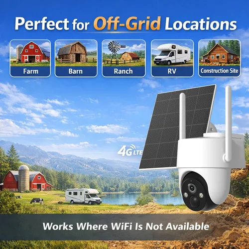 Vista 3 de Rraycom Cámara de seguridad celular 4G LTE inalámbrica para exteriores, sin WiFi, con energía solar, vista en vivo de 360°, visión nocturna a