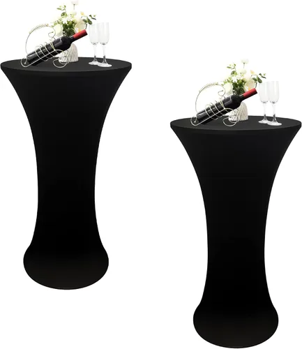 Vista 16 de Cubierta de Mesa de Cóctel Redonda Ajustada de 24x43 Pulgadas Mantel de Mesa de Cóctel de Elastano Negro Mantel Ajustado Highboy Manteles de Mesa