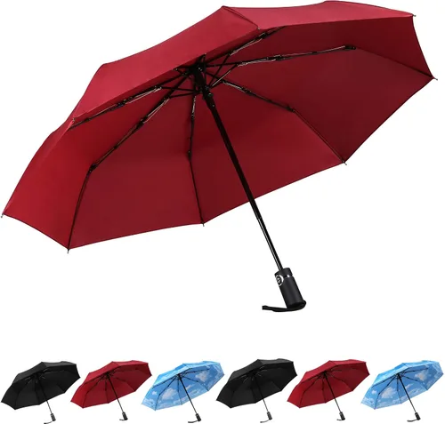Vista 2 de SY COMPACT - Paraguas de viaje automático resistente al viento - Tienda de fábrica Rojo