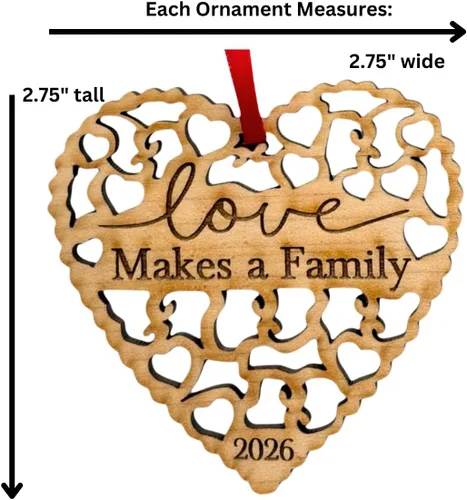 Vista 7 de Adorno de adopción 2026 en madera cortada con láser, el amor hace una familia, regalo del día de Gotcha, ideal para la familia o ideas mezcladas