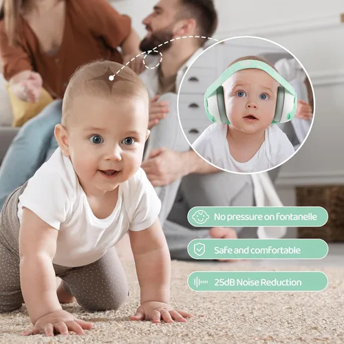 Vista 3 de Orejeras para bebé, Auriculares para bebés con cancelación de ruido, protección auditiva infantil con diadema ajustable, auriculares para bebés a