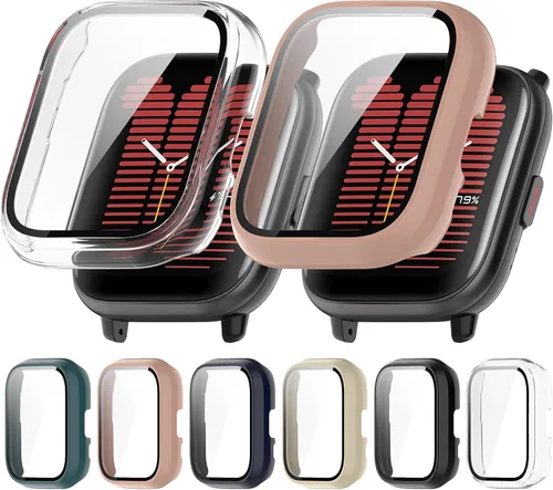 Vista 11 de Paquete de 6 fundas rígidas de policarbonato con protector de pantalla de vidrio templado compatible con Amazfit Active Smart Watch Bumper Guard 6