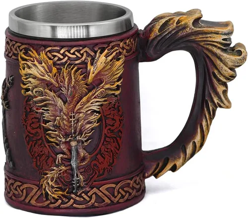 Vista 10 de GuoShuang Decoración nórdica de acero inoxidable de madera viking café fresco taza viking regalo para hombres taza de cerveza stein