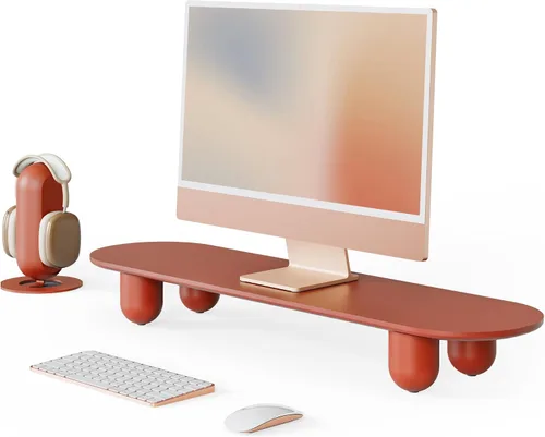 Vista 10 de Fenge Elevador de monitor, soporte de monitor doble de 34 pulgadas para monitores grandes, organizador de escritorio con estante de vidrio y patas