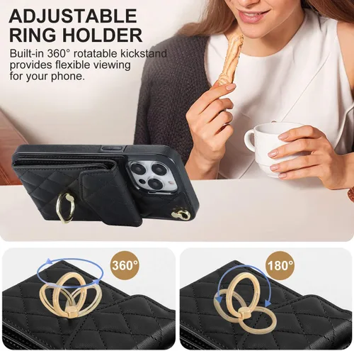 Vista 5 de Asuwish Funda de teléfono para iPhone 13 Pro de 6.1 pulgadas con protector de pantalla de vidrio templado, correa de muñeca, anillo de bloqueo RFID