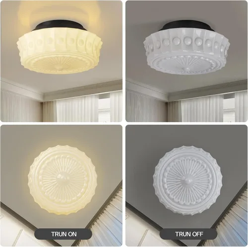 Vista 2 de Lámpara de techo de vidrio de leche blanca, iluminación de montaje al ras de 13.8 pulgadas para dormitorio, pasillo, cocina y comedor, diseño