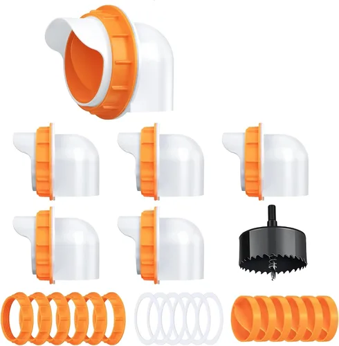 Vista 9 de 8 Chicken Feeder Ports,DIY Poultry Feeder Cups with Lids & Drill Bit,Orange Alimentadores automáticos impermeables del pollo de la gravedad ningún