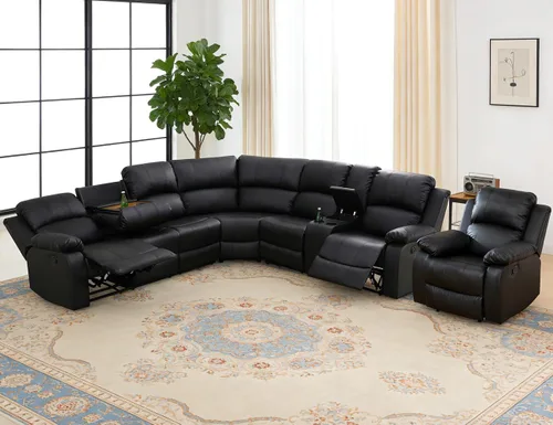 Vista 18 de Juego de sofá seccional reclinable manual, juegos de muebles de sala de estar, sofá seccional en forma de L y 2 sillas, cómodo sofá reclinable