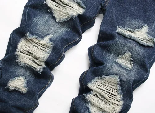 Vista 3 de OIIIO Pantalón vaquero de pierna recta rasgados para hombre