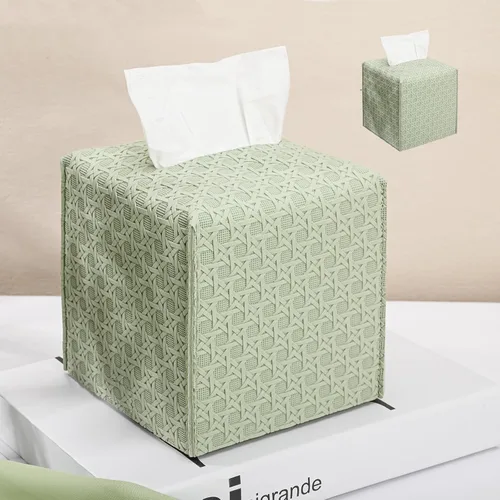 Vista 18 de HOMOTEK Paquete de 2 fundas para caja de pañuelos, soporte cuadrado de piel sintética, organizador de papel decorativo para baño, mesitas de noche