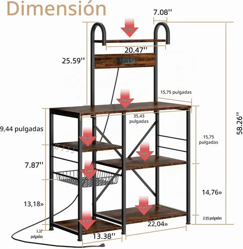 Vista 5 de JAMFLY Estante para hornear de cocina de 35.4 pulgadas con toma de corriente, mesa de café y soporte para microondas, estante de almacenamiento