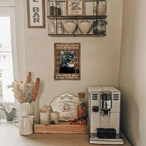 Vista 5 de CrazySign Cartel de lata con texto en inglés «Touch My Coffee I Will Slap You So Hard» con texto en inglés «Funny Black Cat Touch My Coffee I Will