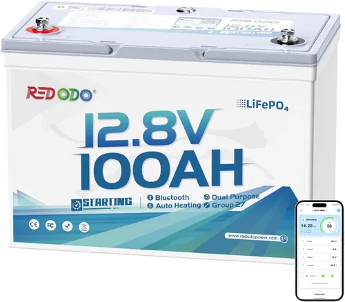 Vista 22 de Redodo Batería de litio Bluetooth inteligente de 12 V 50 Ah LiFePO4 para motor de arrastre, protección contra bajas temperaturas, vida útil de 10