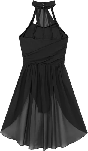 Vista 4 de FEESHOW Lyrical - Vestido de malla sin mangas con bloques de color para mujer, disfraz moderno y contemporáneo de baile