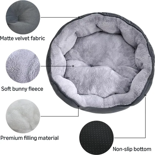 Vista 2 de Amazon Basics Cama redonda para perros pequeños, camas para gatos de interior, cama lavable para cachorros con cojín de felpa suave, parte inferior