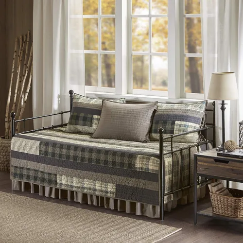 Vista 9 de Woolrich Juego de funda para sofá cama, estilo de vida de cabaña, retazos con diseño de alce para todas las estaciones, capa de ropa de cama ligera
