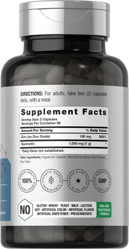 Vista 2 de Horbäach Quercetina 1000mg 100 Cápsulas con 100 mg de Zinc Fórmula de alta potencia Suplemento sin OMG, sin gluten