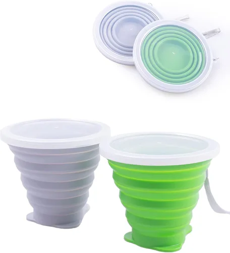 Vista 10 de IYYI Taza plegable para viajar, taza plegable de silicona, taza de camping con tapa, taza plegable para camping, senderismo, al aire libre, viajes